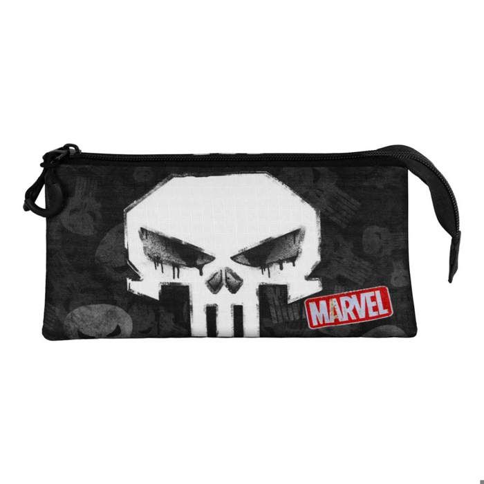 Triple Pencil Case - Punisher Skull - Black - One Size