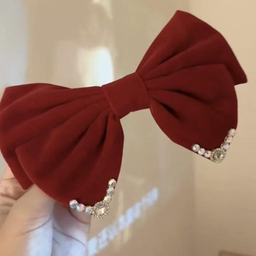 Red Big Bow Bride Wedding Engagement Toast Headgear Fugitive Princess Hair Accessories New Year Head Flower High-End Hairpin