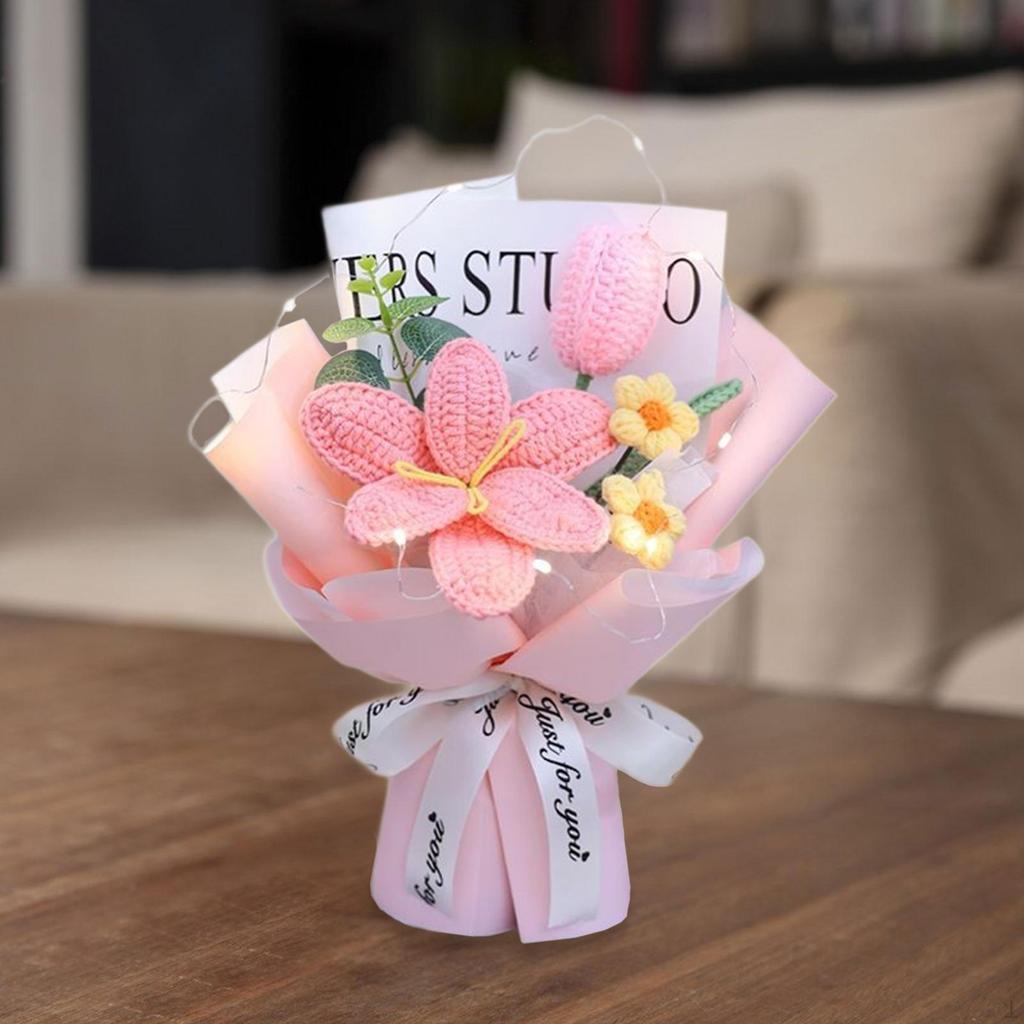 Crochet Flower Bouquet ,Artificial Flowers, Handmade, Knitted Tulips Mother's Day Decoration for