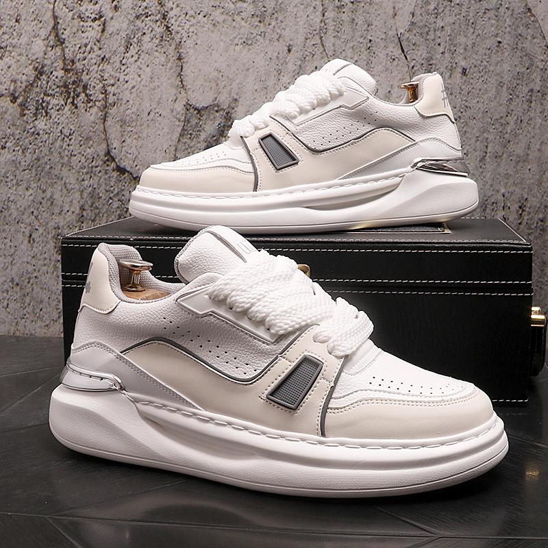 

Модные новые мужские сетчатые дышащие повседневные туфли на плоской подошве из искусственной кожи с лоскутным узором на шнуровке, туфли на платформе, мужские спортивные кроссовки для ходьбы 38 белый