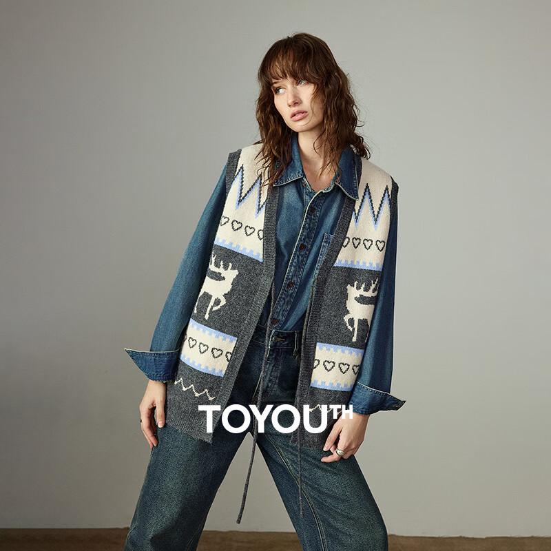 

Женский свитер-жилет без рукавов с жаккардовым узором «Северный лось», V-образным вырезом, Чую XL