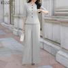 ZANZEA Completo casual da donna con camicetta e pantaloni a maniche 3/4, in due pezzi