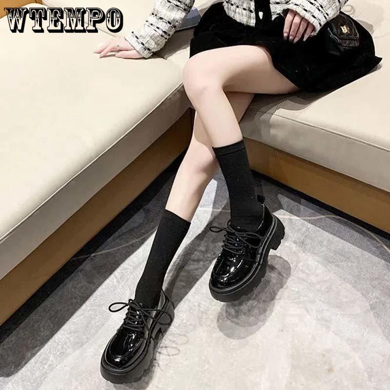 Schwarzer Loafer für Damen, Spitze, dicker Boden, Gothic-Lolita-Stil, Kunstleder, Erhöhungsschuhe, Preppy-Stil, rutschfeste Arbeitsschuhe mit flachem Boden