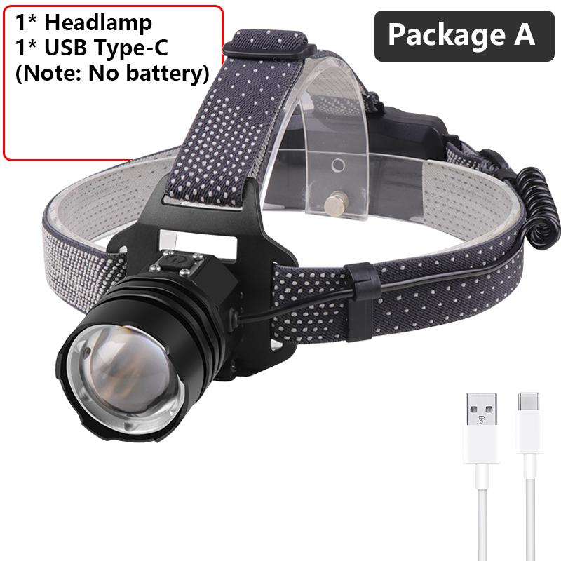 

XHP199 16-ядерный светодиодный налобный фонарь с масштабируемой головкой, фонарик, лампа 18650, аккумулятор, водонепроницаемая фара для кемпинга Package A No battery