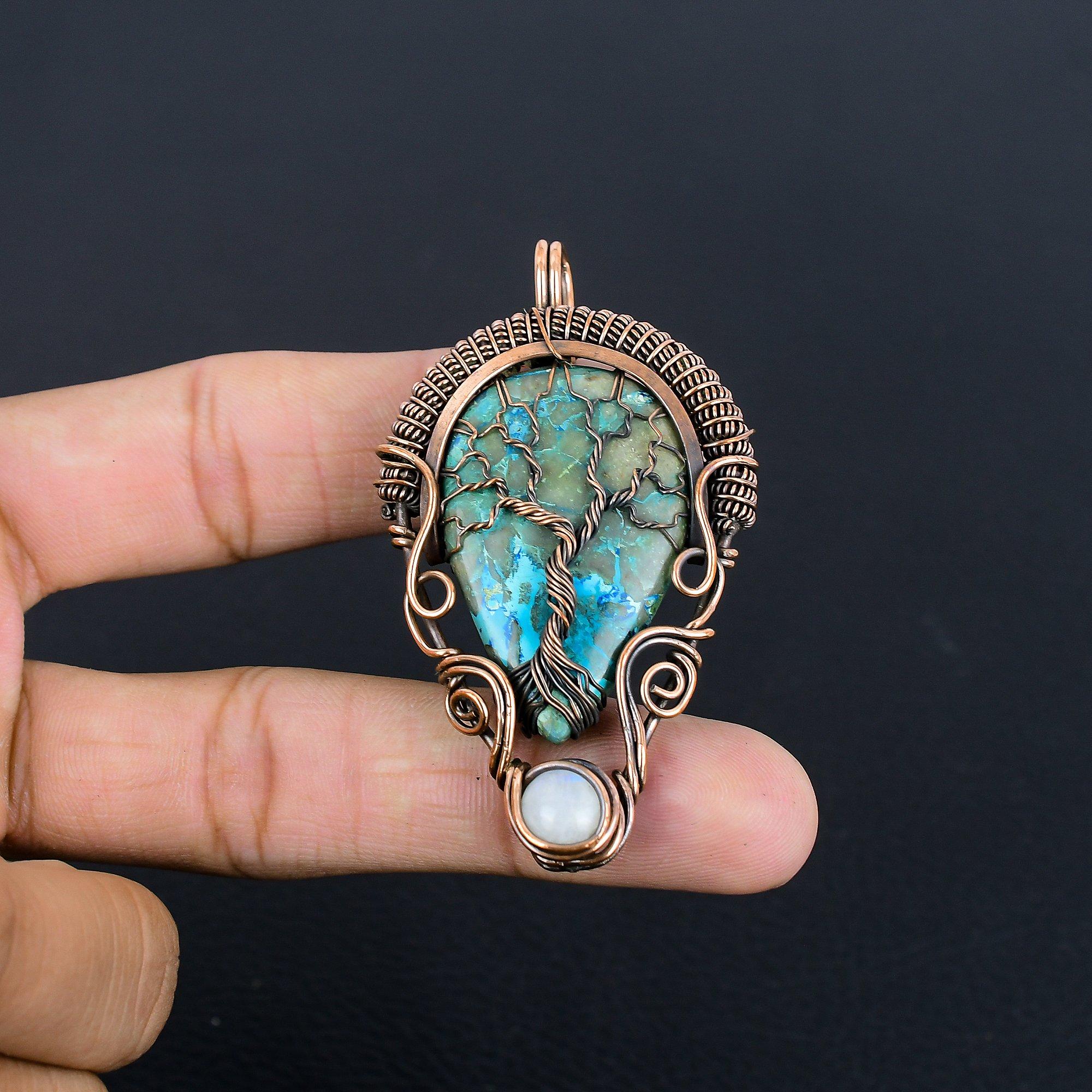 

Chrysocolla Pendant, 999 Copper Wire Wrapped Pendant Handmade Gemstone Jewelry, Gifts For Wife Brand New Pendant 2.56 Inches