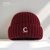 Warm Knitted Wool Hat for Men and Women Korean Version C Letter Embroidered Melon Leather Hat Showing Face with Little Couple Cold Hat Trend