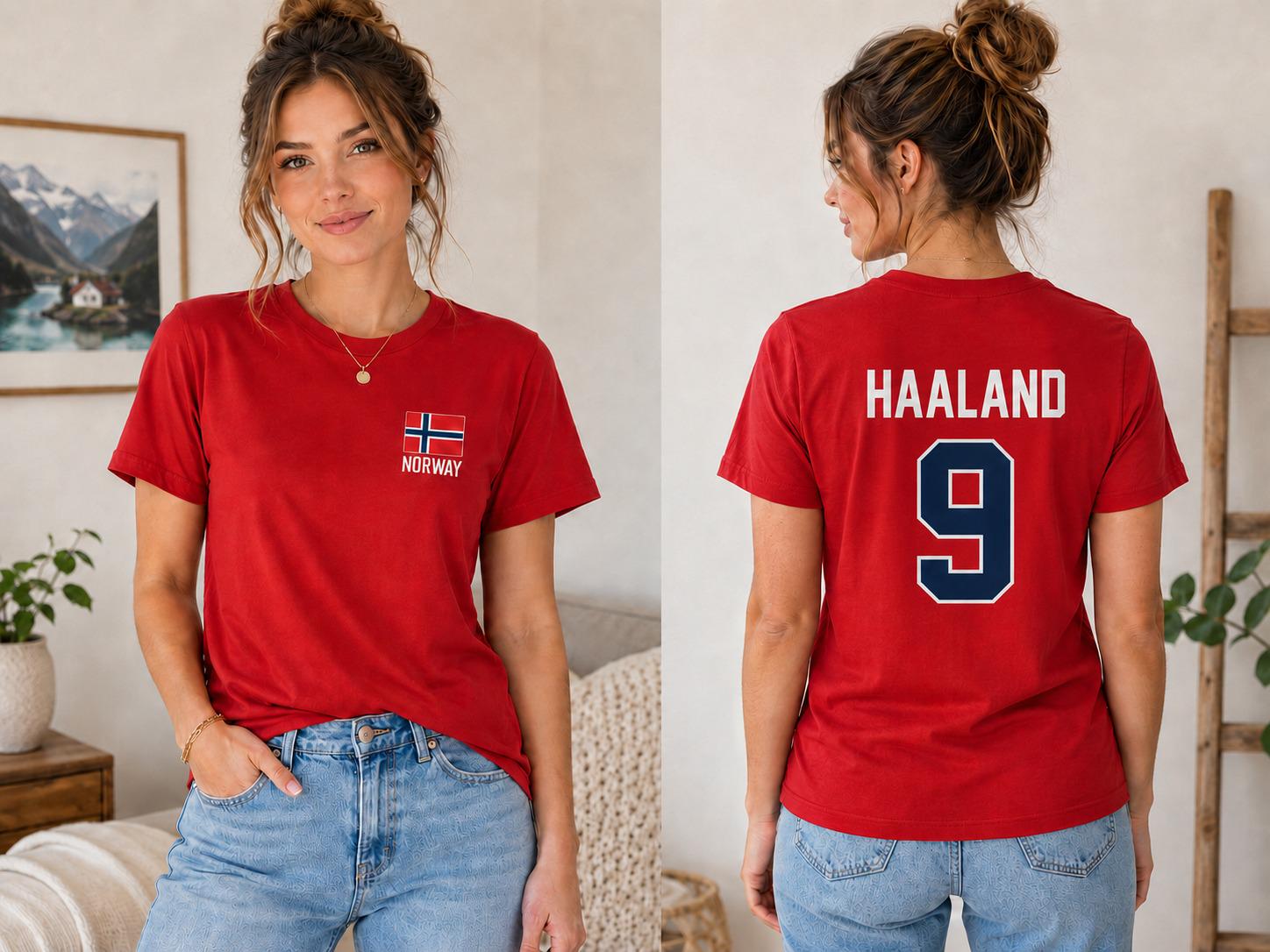 2026 Haaland Norway No.9 Double Sided Graphic T Shirt National Team Flag Print Football Fan Tee S