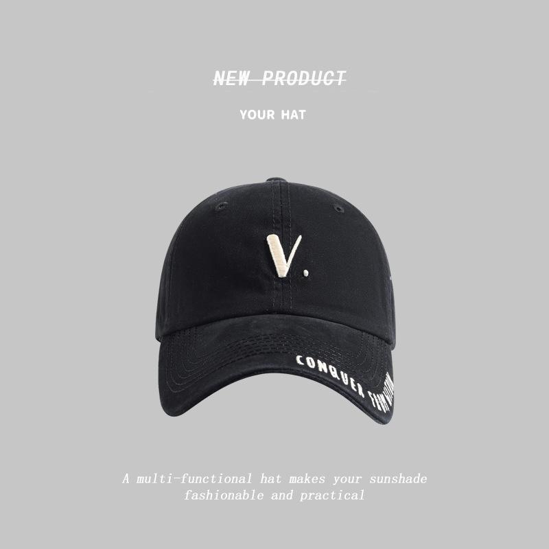 New V letter embroidered baseball cap women's wide brim versatile face small casual couple street racket cap