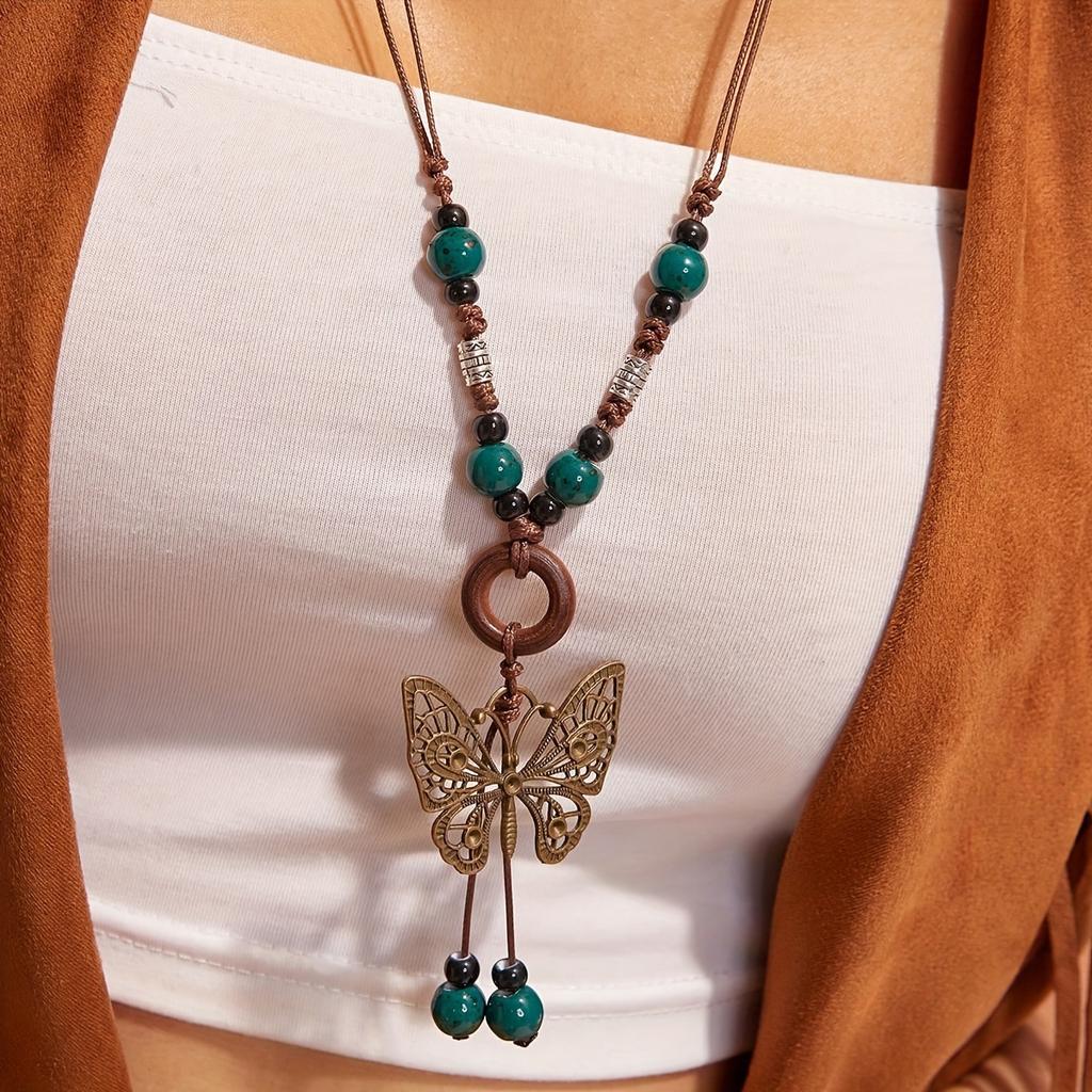 Vintage Bohemian Ethnic Style Necklace for Girl Butterfly Pendant Necklace Collar Chain Necklace Vacation Accessories JewelryGood product