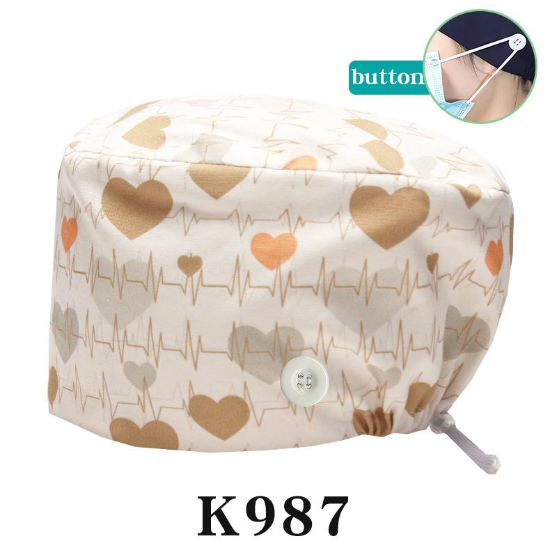 Cartoon Printed Nursing Caps Men Women Medical Hats Adjustable Long Hair Pet Dental Clinic Doctors Scrub Hat