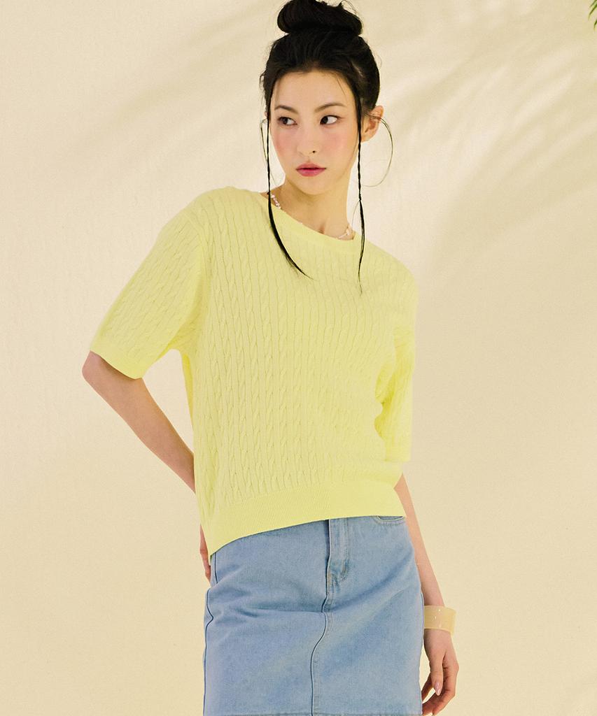 CHASECULT Women'S Cable Short Sleeve Sweater-Dbrg5673D06