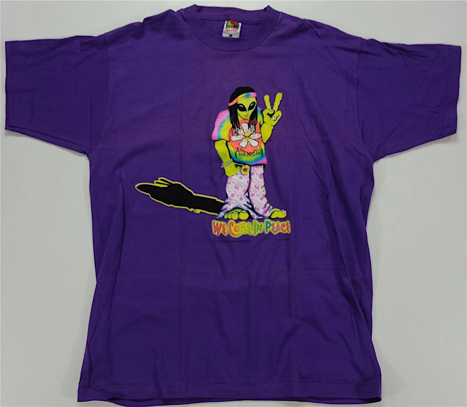 Rare Vintage Alienation We Come In Peace 1996 Hippie Alien T Shirt 90s Purple XL M