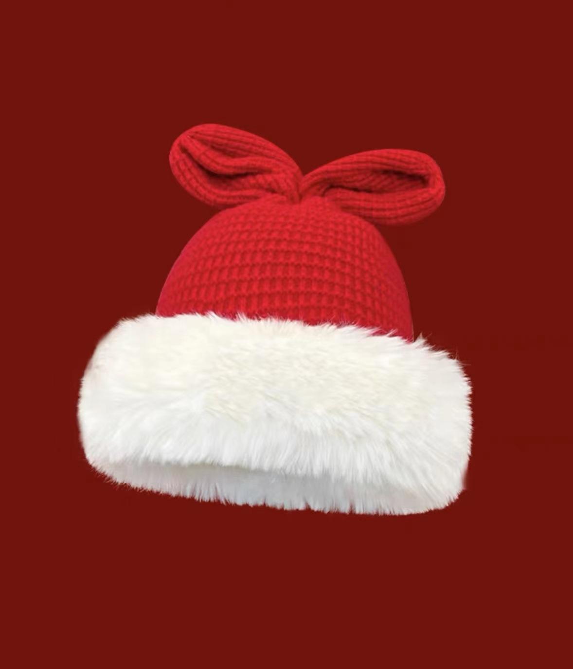 

2024 новая красная плюшевая шапка Lei Feng с бантом для детей, осенне-зимняя, утолщенная теплая, студенческая, милая шапка с ушками M (56-58cm) Waffle Plaid Rabbit Ears Lei Feng Cap красный