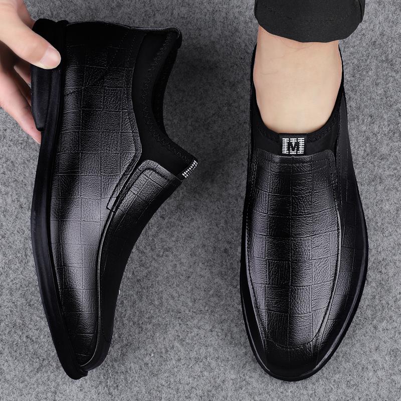 Fashion Genuine Leather Business Shoes Flat Slip-on Leather Mens Casual Shoes Senior Brand Male Footwear Mid Top Loafers Black and Brown