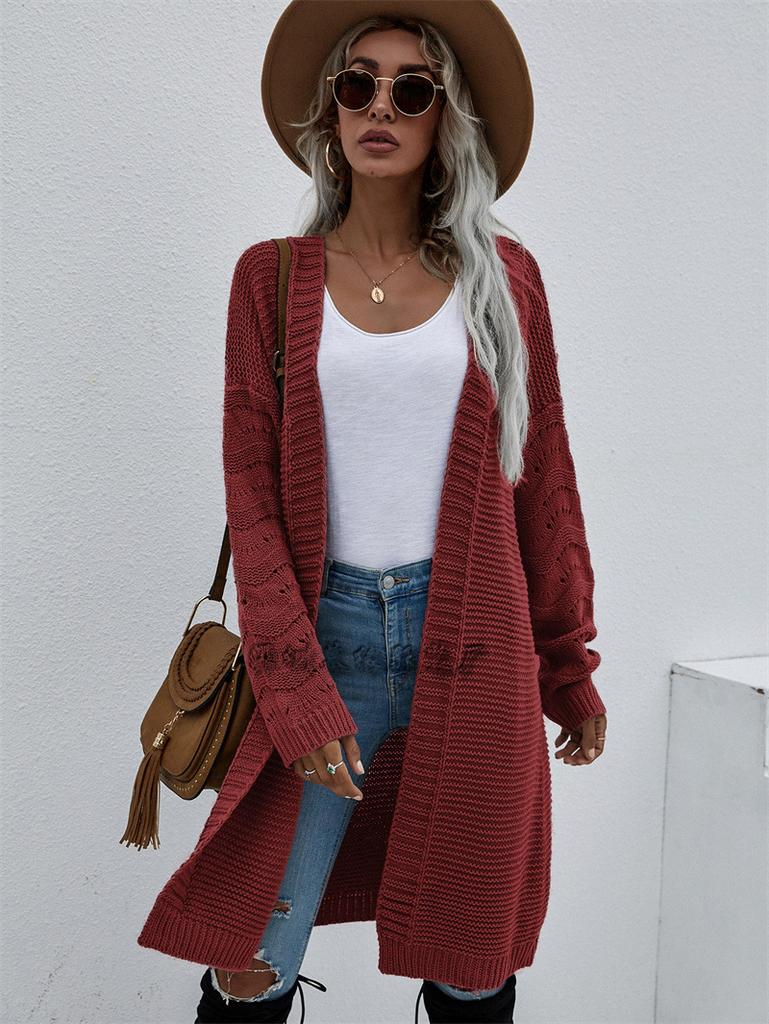 Autumn and Winter Long Cardigan Solid Color European Beautiful Women's Knitted Women's Fashion Sweater Women