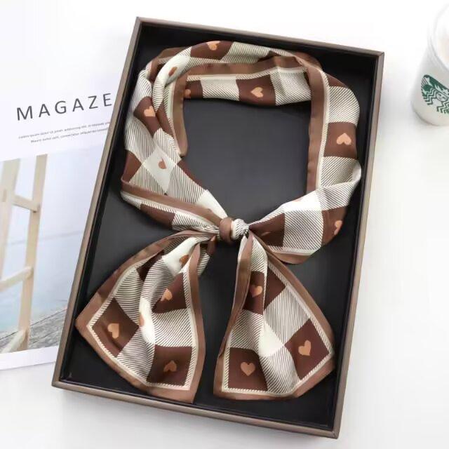 Fresh Polka Dot Print Silk Scarf Women'S Chiffon Satin Double Layer Neck Scarf Bag Handle Bow Tie Hair Band Fashion Accessory