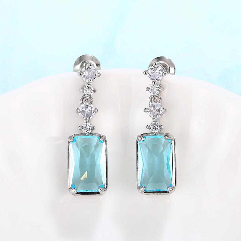 Sterlingblau Zirkonia Hängeohrringe Damen für Hochzeitsfeier Ästhetischer weiblicher Ohrschmuck Neuer Schmuck