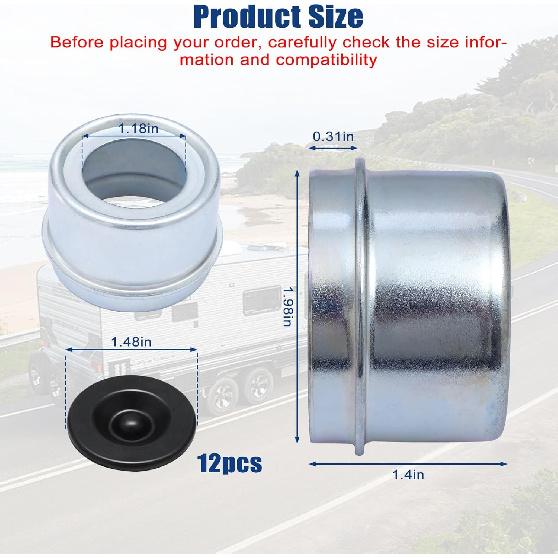 4PCS 1.98 Inch Trailer Axle Dust Caps Hub Grease Cover With 12 Rubber Plugs For 2000-3500 Lb Dexter EZ Lube Trailer, Camper, RV Boat Axles