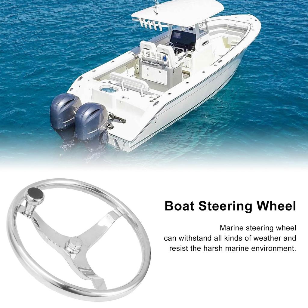 13.5in 3 Spoke 316 Stainless Steel Steering Wheel with 5/8in ‑18 Nut Turning Knob for Yacht