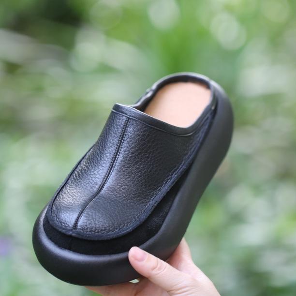 

Модные GKTINOO Ретро Шлепанцы на платформе с закрытым носком Женские Сандалии на толстом каблуке Обувь Роскошные уличные шлепанцы Натуральная кожа Пляжные шлепанцы 35