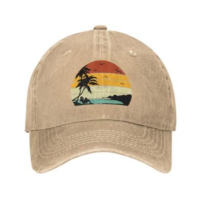 Reis Zee Strand Retro Zonsondergang Baseballpet voor Mannen Vrouwen Vintage Trucker Hoed Golf Hoeden Papa Hoed Diep Heidekleurig