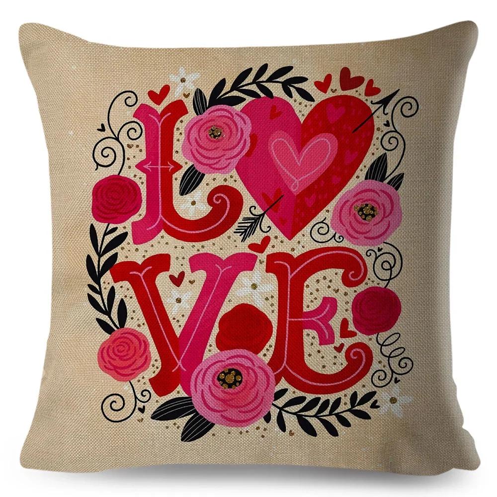 Nordic Style Love Heart Letter Pillowcase Decor Flower Printed Pillow Case for Home Car Sofa Polyester Cushion Cover X