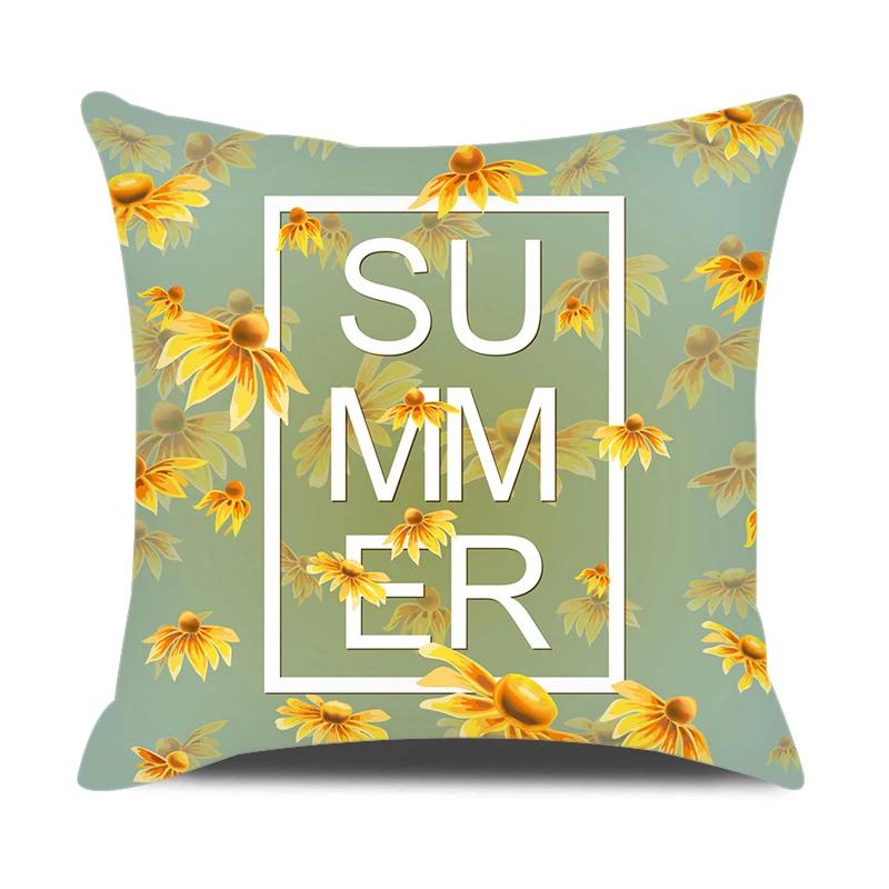 Summer Home Decor Cushion Cover 45x45cm Pillow Case for Sofa Car Green Yellow Plaid Pillowcase Daisy Flower Printed Pillow Cover