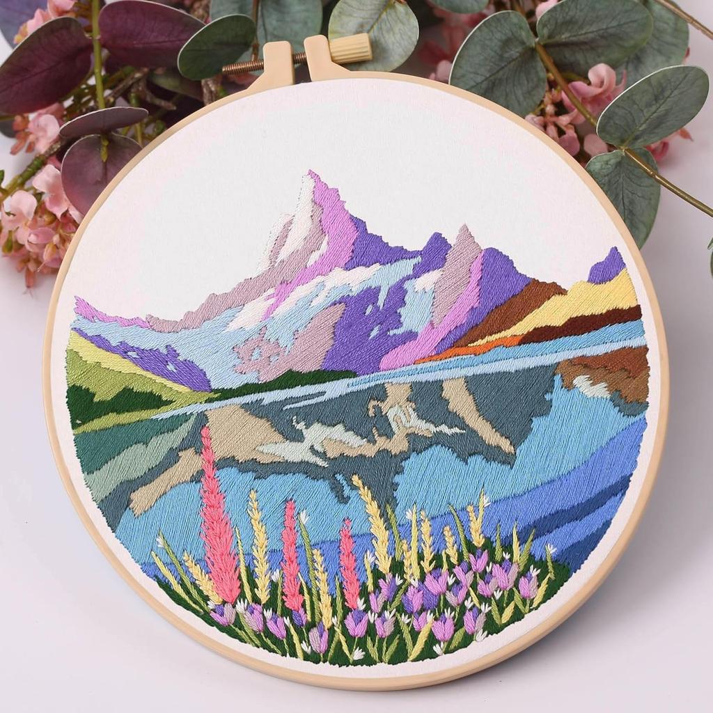 Harimau 4P in Beginner Embroidery Kit,Floral Plant Pattern,Cross Stitch Kits, Including Stamped Embroidery Cloth with 2 Embroidery Hoops, Color