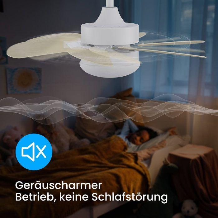 Ventilateur de plafond silencieux NETTLIFE – 6 pales, Douille E27, Beige, 75 cm, télécommande minuterie, 20 dB, chambre/salon
