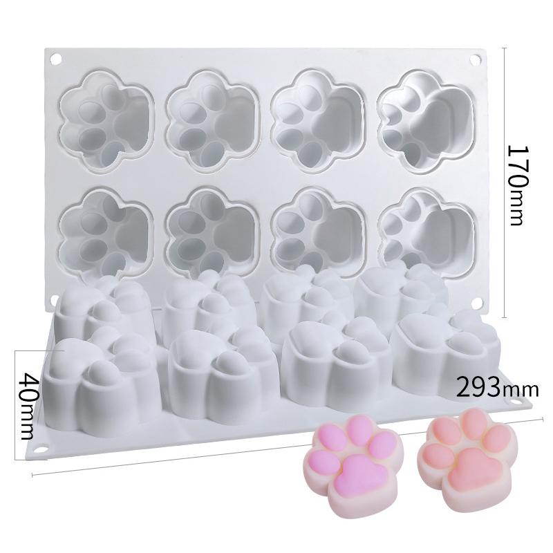 DG-15 Large Size 8-Cell Cat Claw Shape Mousse Cake Mold Jelly Pudding Silicone Mold (No FDA, BPA Free)