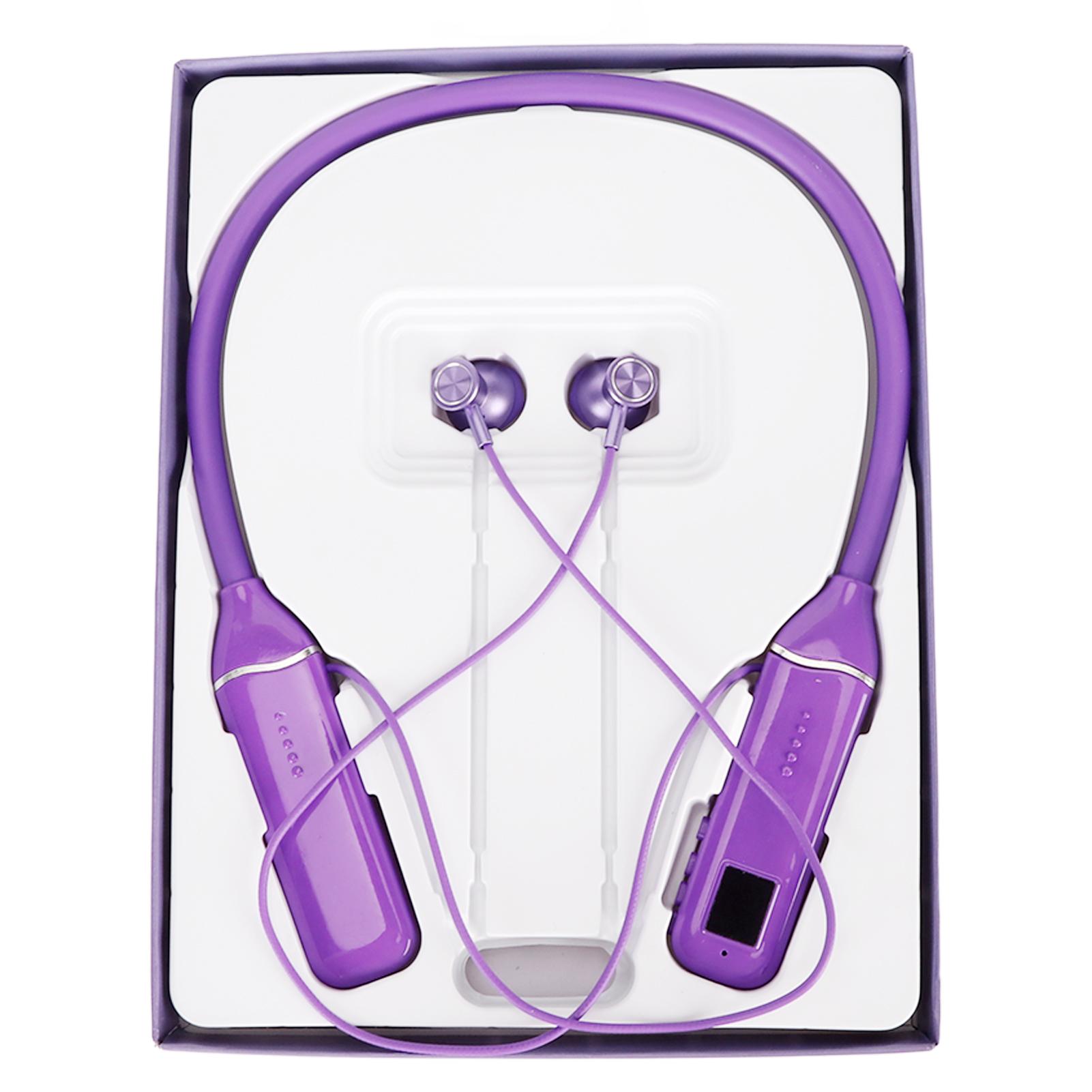 

Bluetooth-наушники с шейным ободом, светодиодный индикатор питания, воспроизведение карт памяти, магнитные наушники-вкладыши, гарнитура с фиолетовый