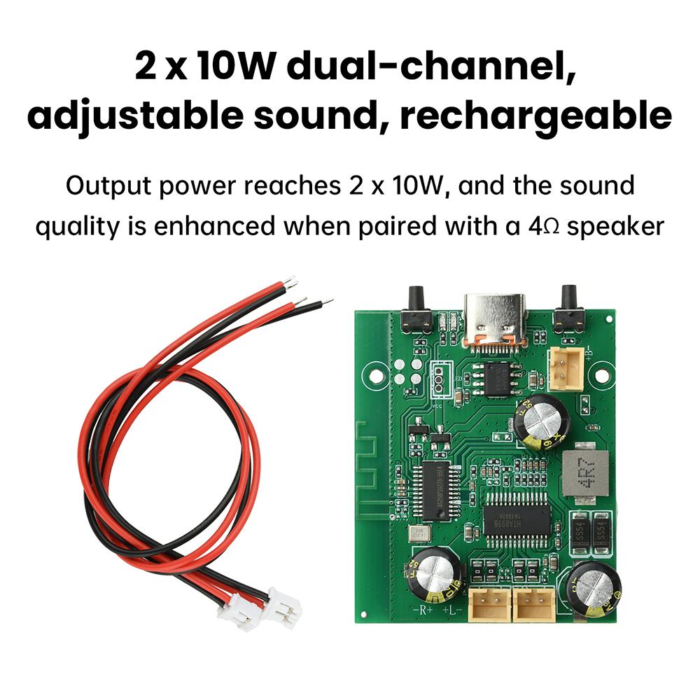 10W+10W 2 Channel Stereo Bluetooth Amplifier Board DC5V/3.7V TWS Adjustable Tone Rechargeable Audio Power Amplifier Board