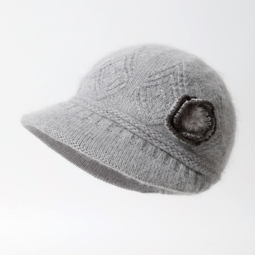 Thickened Rabbit Hair Knit Rabbit Hair Hat for Female Middle Aged and Elderly Grandmother Mothers Versatile and Fashionable Ear Protection Basin Hat