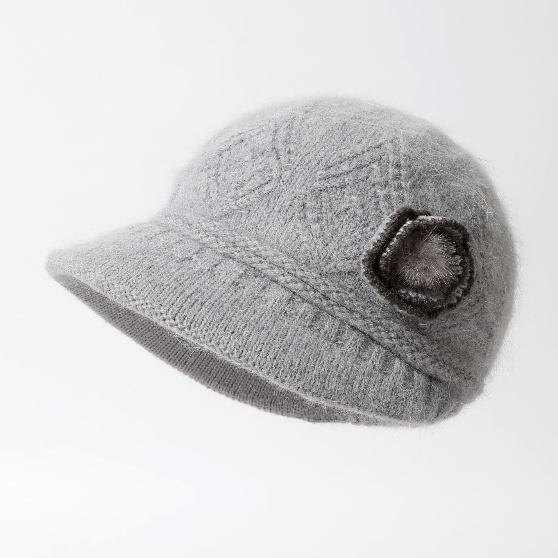 

Thickened Rabbit Hair Knit Rabbit Hair Hat for Female Middle Aged and Elderly Grandmother Mothers Versatile and Fashionable Ear Protection Basin Hat average size