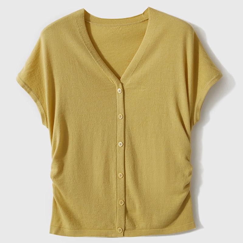 Women Sweaters Pullovers 2025 Summer Short Sleeve V-Neck Black White Knitted Sweater Women Tops Pullover JJ199