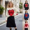 2026 Winter Womens Loose Knit Sweater With Heart Detail Round Neck Long Sleeve Cotton Blend Pullover Casual Office Wear