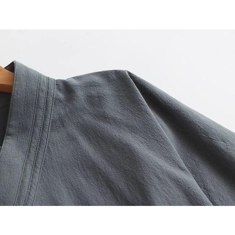 Oversize Men Linen Cardigan Japanese Style Long Bathrobe Yukata Haori Harajuku Samurai Costume Streetwear