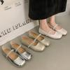 Thick heel with light mouth single shoes women's new summer mid-heel square head rhinestone Mary Jane small leather shoes