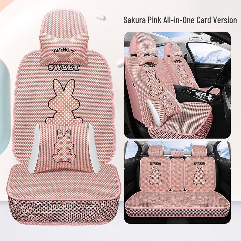 Universal Cartoon Ice Silk Car Seat Cover - Breathable, Cute, Cool, and Full Wrap for All Seasons.