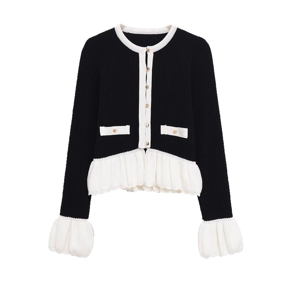European and American Style, New Women's Fashion, Versatile, Cross-border Foreign Trade Color-block Knit Patchwork Jacket