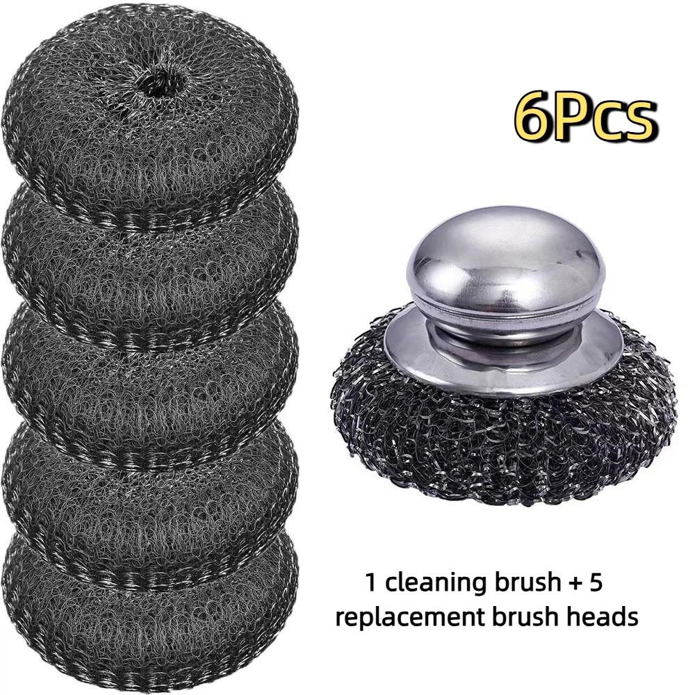 6Pcs Heavy Duty Stainless Steel Pot Brush Dishwashing Wire Ball Pan Cleaning