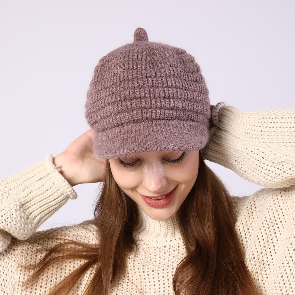 Women's Plush Knitting Soft Rabbit Wool Baseball Hat Beret Warm Cap