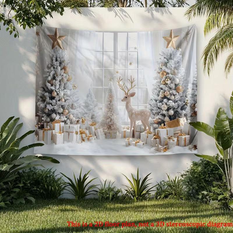 2D Christmas Window Backdrop Winter Reindeer Photography Background