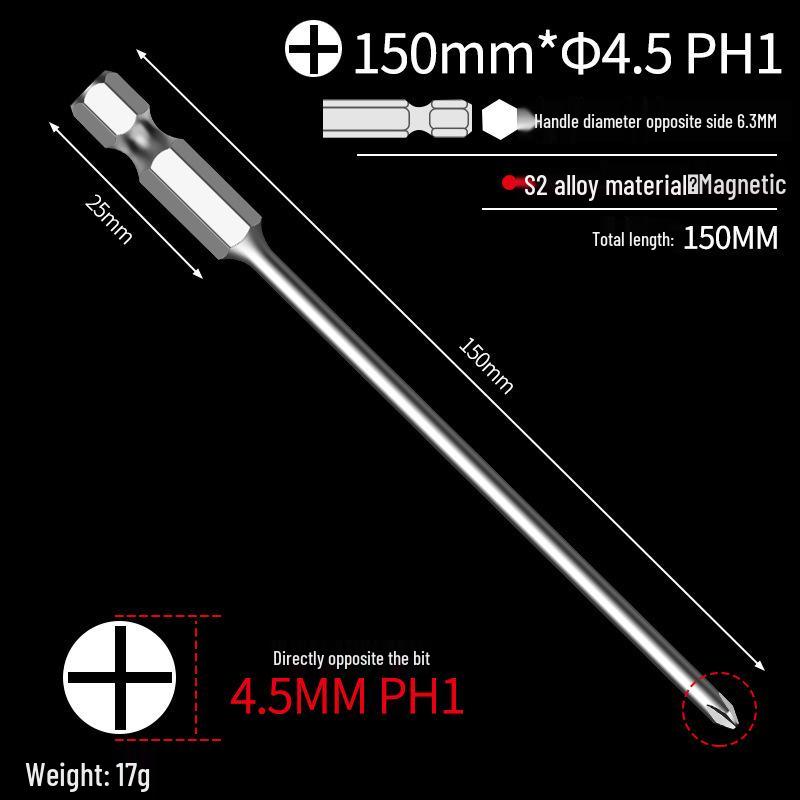 Phillips Head Electric Screwdriver Drill with Extended Fine Head, Strong Magnetic Hex Bit, High Hardness