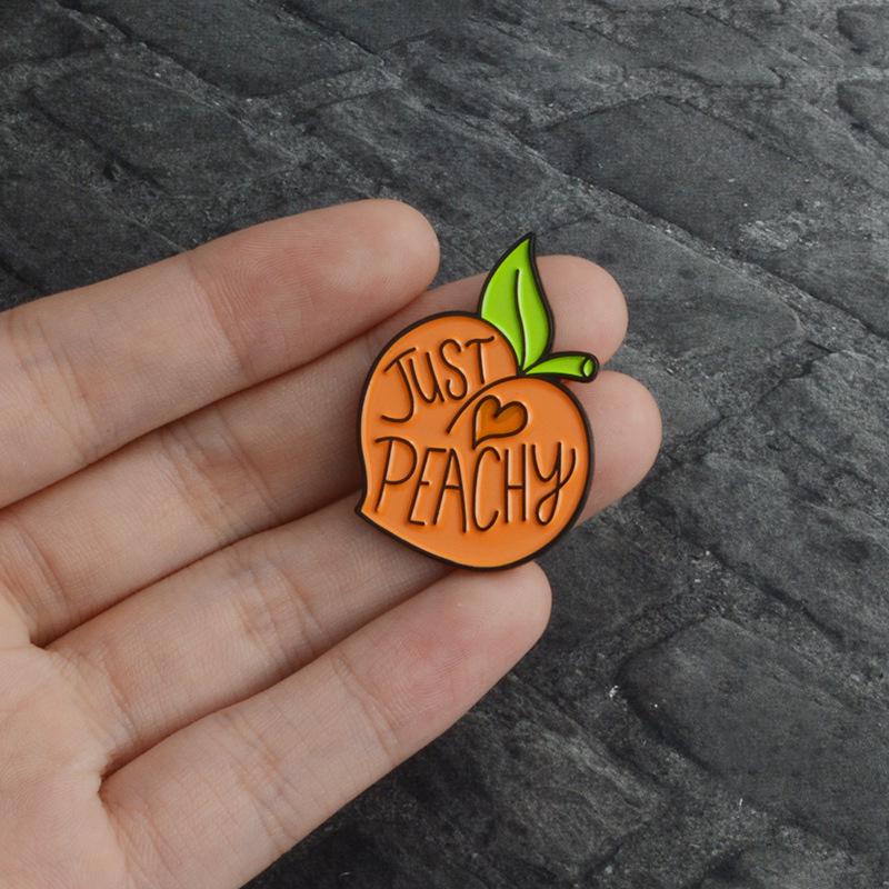 Love Peach Green Leaf Fruit  Enamel Pins And Cartoon Metal Brooch Men Women Fashion Jewelry Gifts Clothes Backpack Hat Lapel B