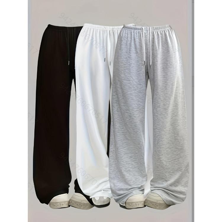 Sporty Style Ladies Casual Wide Leg Pants Elastic Waistband Loose Medium Stretch Fabric Machine Washable Ankle Pants