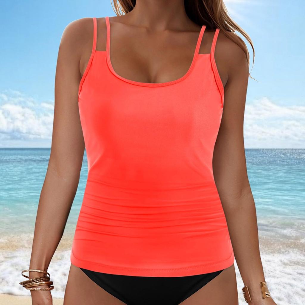 Women Two Piece Swimsuit Tankini Set with Padded Bra Wireless Support Adjustable Straps Swimwear Beachwear for Summer