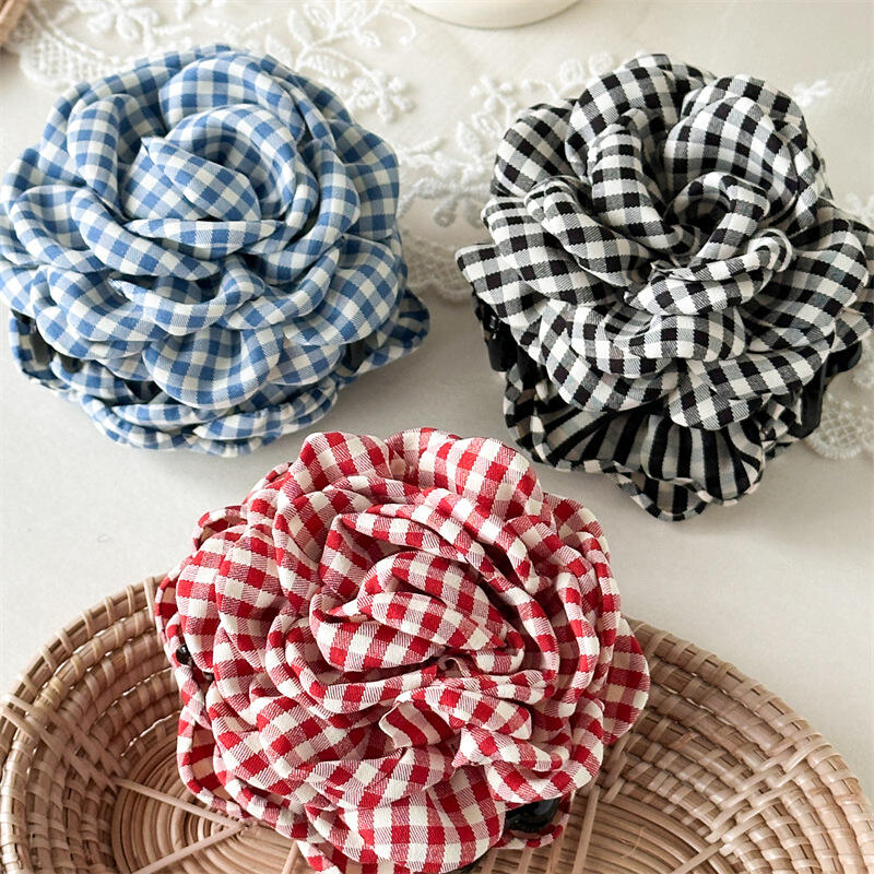 Elegante Karoblumen-Klaue Mode Pferdeschwanz-Haarnadeln Spangen Haiklammer Strand-Haarspange Für Damen Haarschmuck Neu