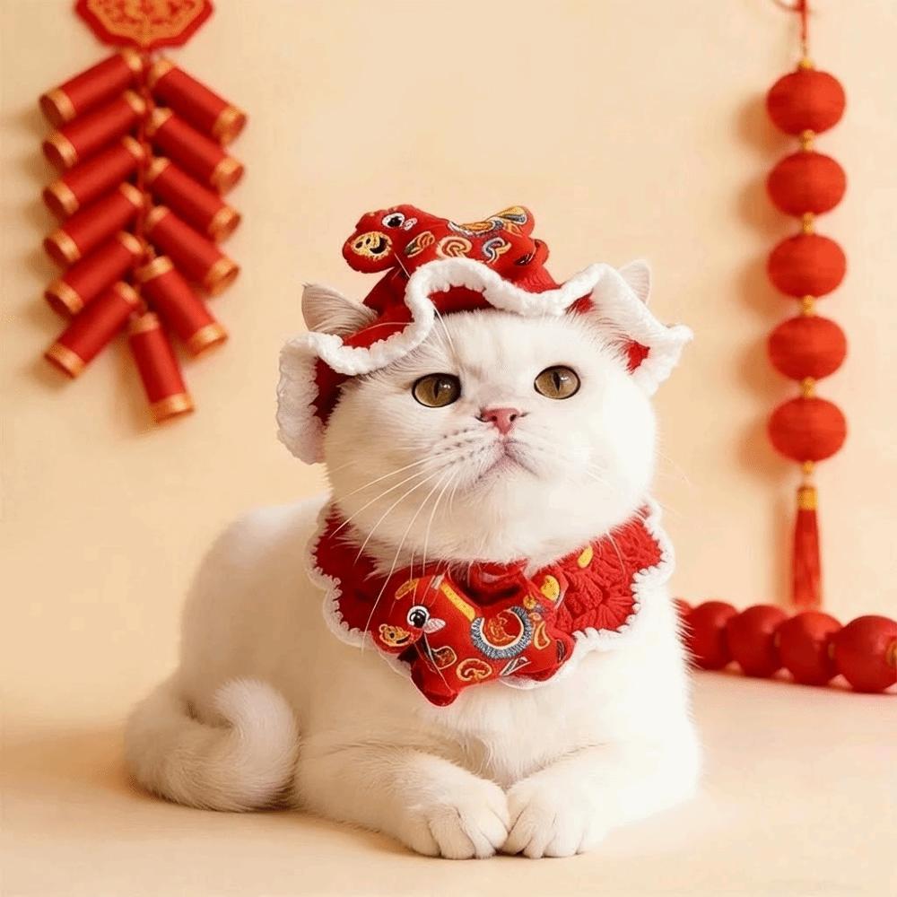 Cartoon Chinese Style Pet Scarf Zodiac Horse Design Adjustable New Year Cat Headwear Comfortable Red Puppy Knitted Scarf