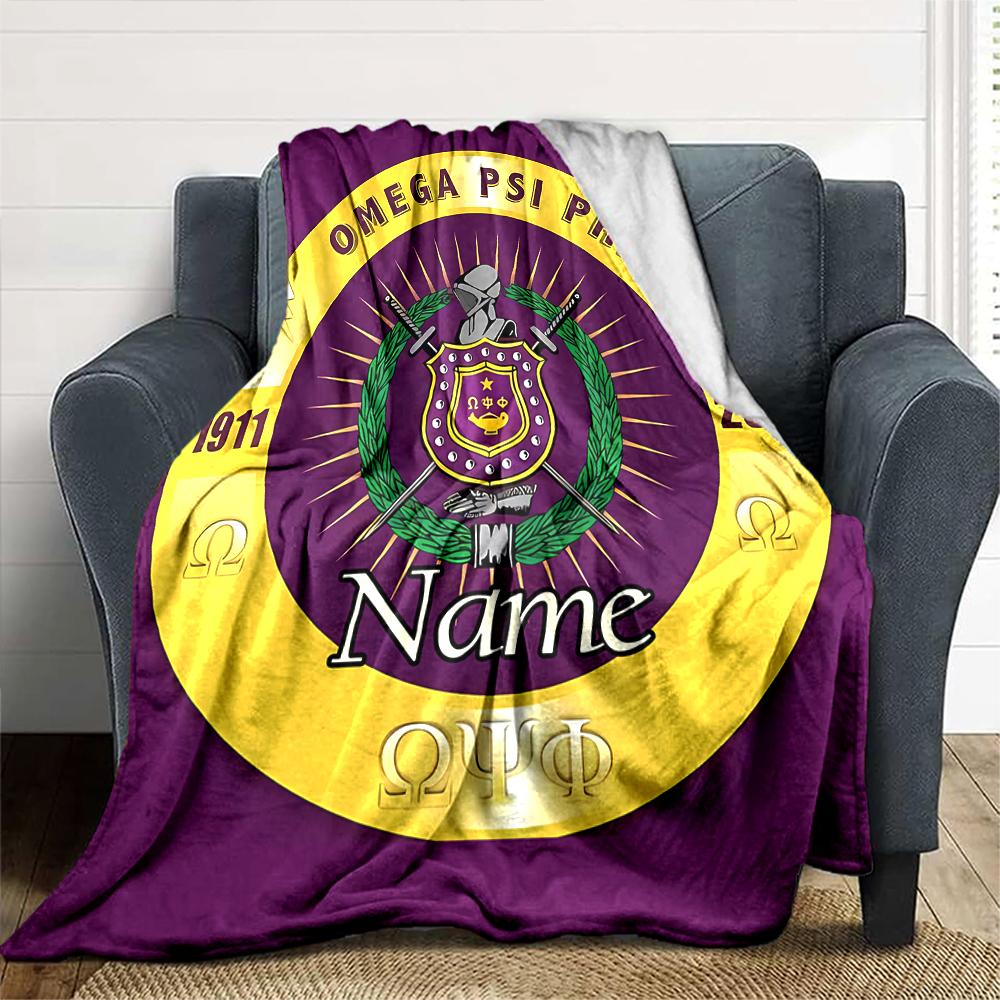Customiz Name Personality Omega Psi Phi Blanket Soft &Warm Sofa Office Bed Travel Lunch Break Blanket, Gift Suitable All Seasons